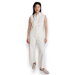 NWOT Madewell denim sleeveless carpenter jumpsuit in tile white size small new